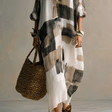Boho Abstract Print Button-Front Relaxed Fit Maxi Dress