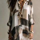 Boho Abstract Print Button-Front Relaxed Fit Maxi Dress