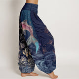 Elastic Waist Lotus Koi Pants