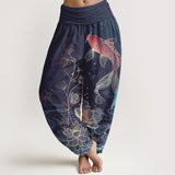 Elastic Waist Lotus Koi Pants
