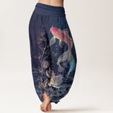 Elastic Waist Lotus Koi Pants