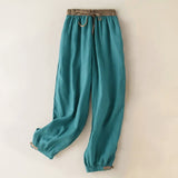 Buddha Stones Plain Cotton Drawstring Women's Harem Pants With Pockets