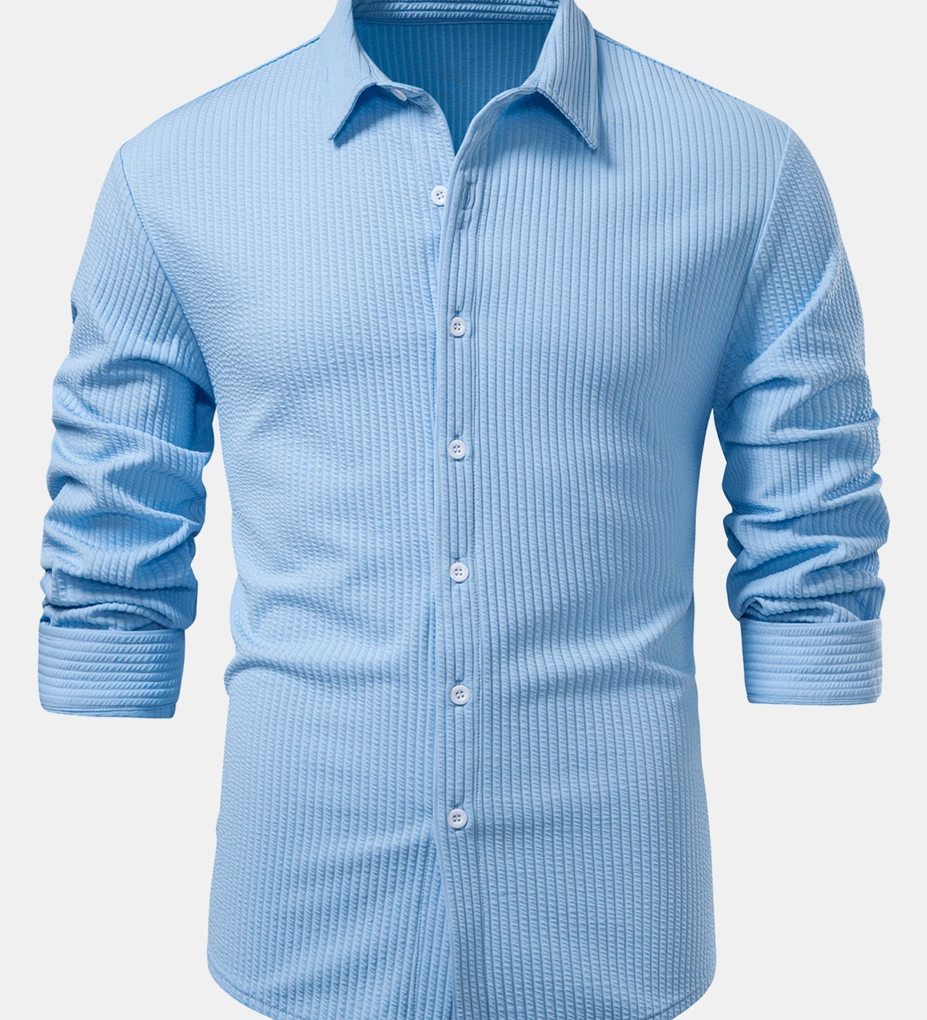 Ribbed Long Sleeve Muscle-Fit Button-Up Shirt