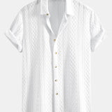 Geometry Rhombus Jacquard Button Up Shirt & Crinkle Textured Straight Leg Pants