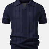 Johnny Collar Striped Open Knit Polo & Straight Leg Linen Pants