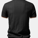 Contrast Trim Textured Zipper Knit Polo & Slim Fit Tapered Trousers