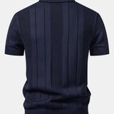 Johnny Collar Striped Open Knit Polo & Straight Leg Linen Pants