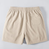 Relax Fit Crocheted V Neck Polo & Crinkle Textured Drawstring 5" Shorts