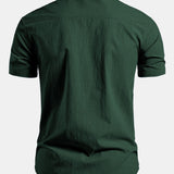 Short Sleeve Linen Look Stand Collar Shirt & Crinkle Textured Straight Leg Pants