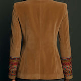 Polyester velvet Embroidered Blazer With Bohemian Detailing