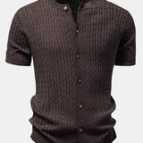 Twisted Jacquard Crew Neck Button Up Knit Shirt & Slim Fit Tapered Trousers