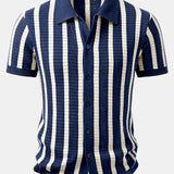 Stripe Button Up Knit Shirt & Straight Leg Linen Pants