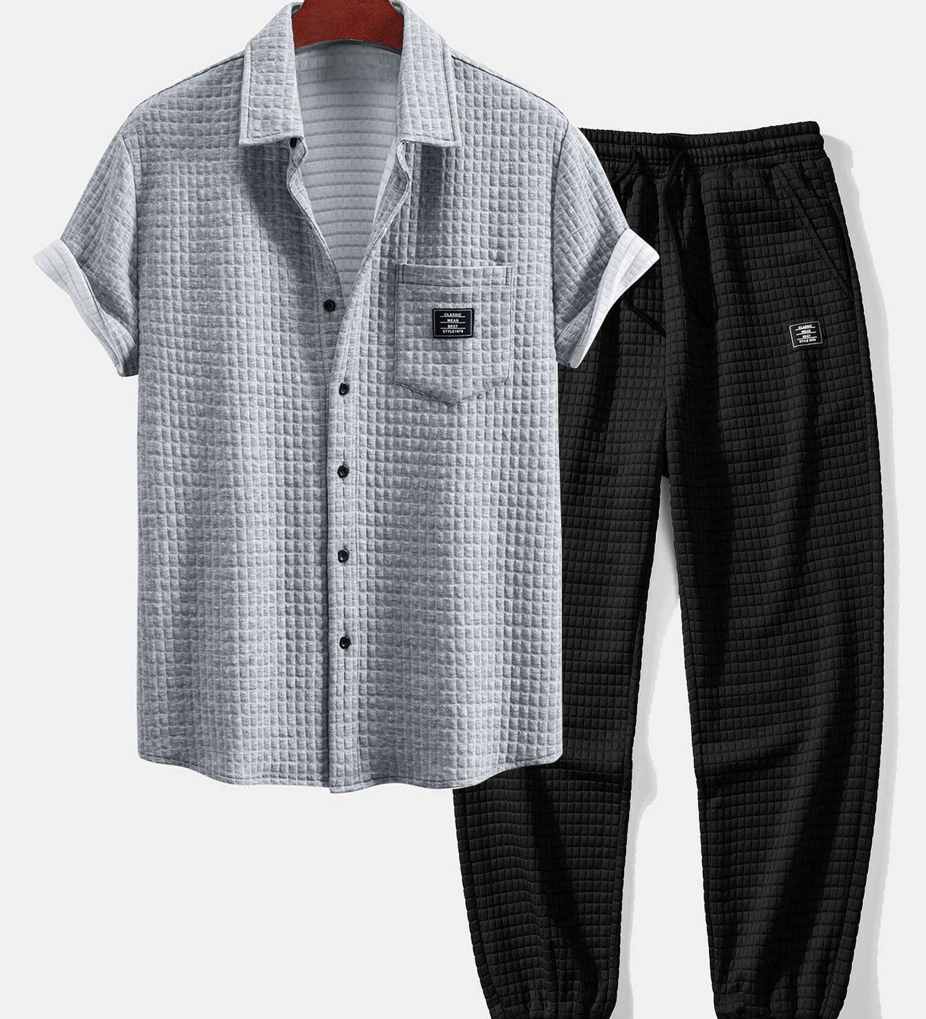 Korte Mouw Wafelshirt & Trekkoord Wafel Joggingbroek
