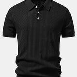 Geometric Jacquard Open Knit Polo & Crinkle Textured Straight Leg Pants