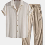 Textuur Jacquard Cubaanse Shirt & Kreukel Textuur Rechte Pantalon