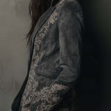 Embossed Floral Eco-Suede Blazer In Charcoal Taupe