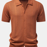 Twisted Jacquard Button Up Knit Shirt & Crinkle Textured Drawstring 5" Shorts