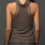 Earth-Tone Double-Layer Mesh Knit Halter Top