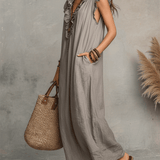 Bohemian Sleeveless Ruffle V-Neck Flowy Maxi Dress