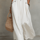 White Zip-Front Bohemian Maxi Dress