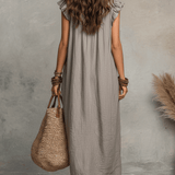 Bohemian Sleeveless Ruffle V-Neck Flowy Maxi Dress