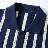 Stripe Button Up Knit Shirt & Straight Leg Linen Pants