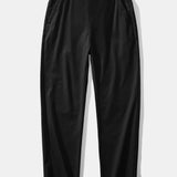 Contrast Trim Ribbed Johnny Collar Knit Polo & Elastic Waist Straight Leg Trousers