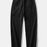 Contrast Trim Ribbed Johnny Collar Knit Polo & Elastic Waist Straight Leg Trousers