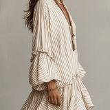 Sand Stripe Ruffled Boho Mini Dress