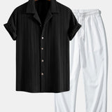 Textuur Jacquard Cubaanse Shirt & Kreukel Textuur Rechte Pantalon