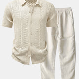 Open Knit Shirt & Straight Leg Linen Pants