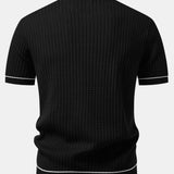 Contrast Trim Waffle Zipper Knit Polo & Slim Fit Tapered Trousers