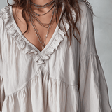 Airy Vintage-Inspired Ruffle Soft Ruffle Bohemian Blouse