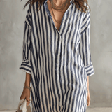 Relaxed Striped Oversized Blue & White Shirt Mini Dress