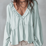 Airy Vintage-Inspired Ruffle Soft Ruffle Bohemian Blouse