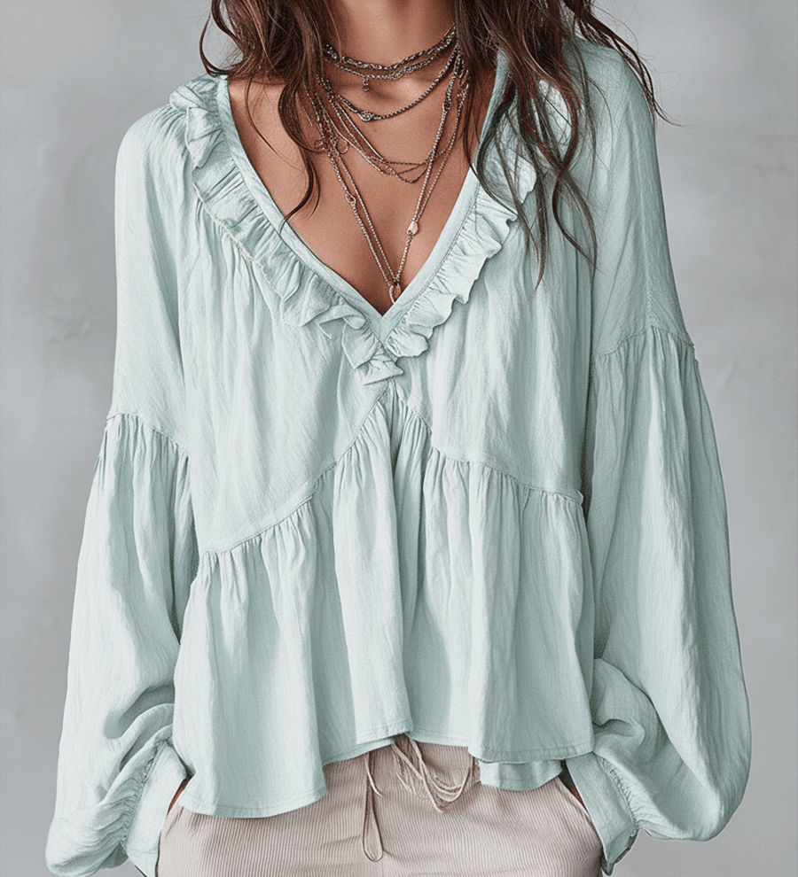 Airy Vintage-Inspired Ruffle Soft Ruffle Bohemian Blouse