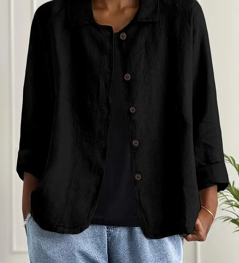 Amélie Rousseau | Sky Breeze Button Linen Jacket with Relaxed Elegance For Women
