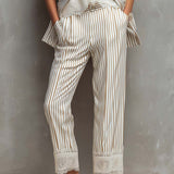 Vintage Striped Lace Short-sleeved Blazer