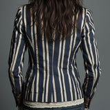 Bohemian Floral Print Cotton And Linen Striped Blazer