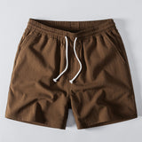 Relax Fit Crocheted V Neck Polo & Crinkle Textured Drawstring 5" Shorts