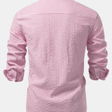 Striped Seersucker Shirt with High Collar