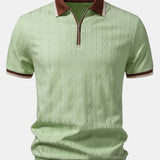 Contrast Trim Textured Zipper Knit Polo & Slim Fit Tapered Trousers