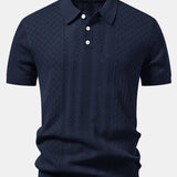 Geometric Jacquard Open Knit Polo & Crinkle Textured Straight Leg Pants