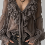 Grey Bohemian Ruffled Shirt