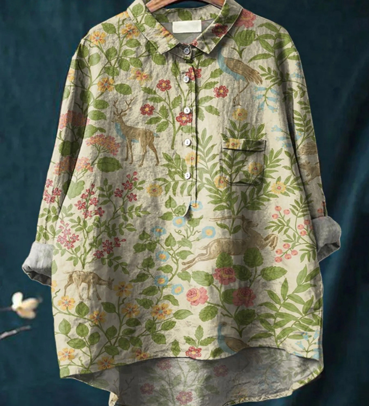 Georgia | Women's Vintage Floral Animals Art Print Casual Shirt