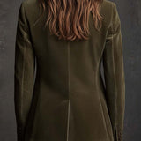 Olive Green Velvet Blazer With Intricate Floral Embroidery