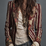 Bohemian Floral Print Cotton And Linen Striped Blazer