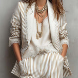 Vintage Striped Lace Short-sleeved Blazer