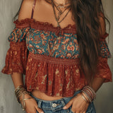 Boho Chic Cold-Shoulder Smocked Blouse