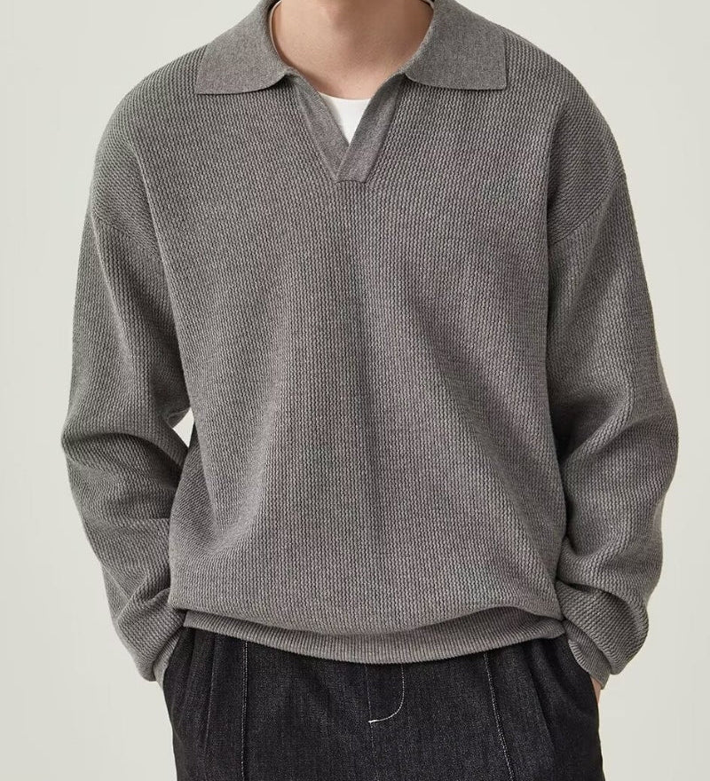 Lorenzo Virelli | Textured Knit Polo Sweater with Refined Minimalism For Men